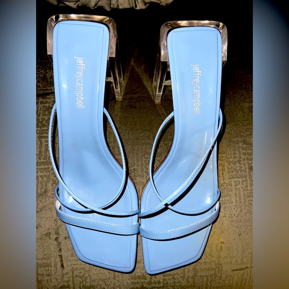 Jeffrey Campbell, sky blue, Patten clear sandal, size 10 medium.